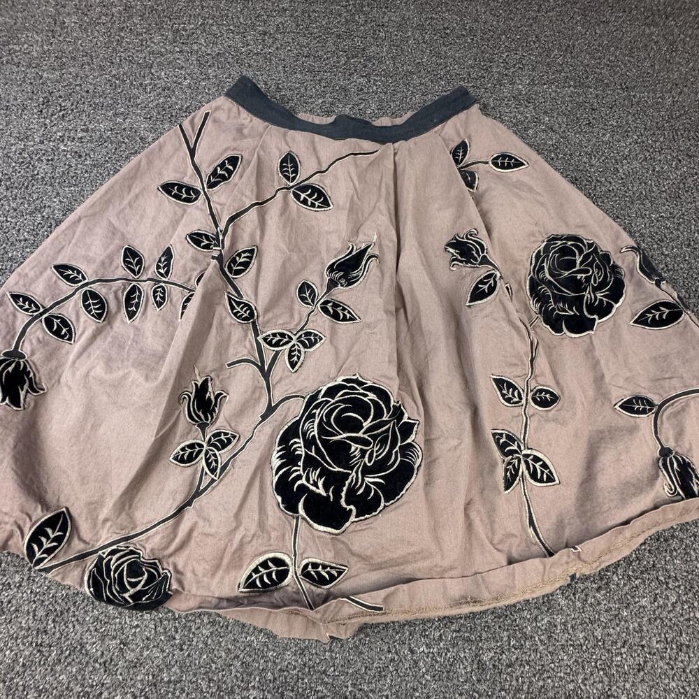 Odille Skirt Womens 4 Beige Knee Length A Line Floral Embroidered Lined